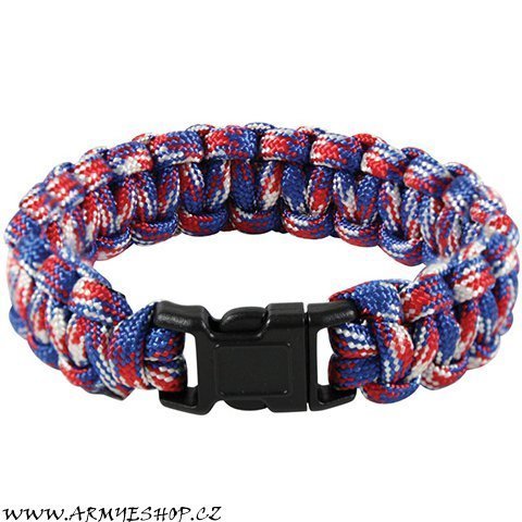 Náramek SURVIVAL PARACORD ČERVENÁ MODRÁ BÍLÁ